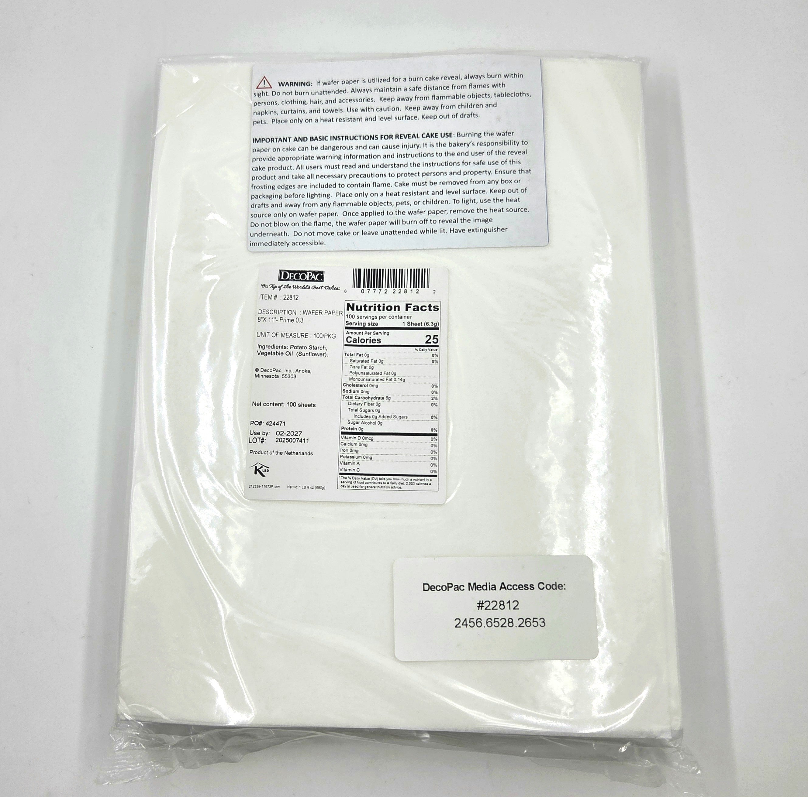 Edible Wafer Paper 8"x11" 100pcs.